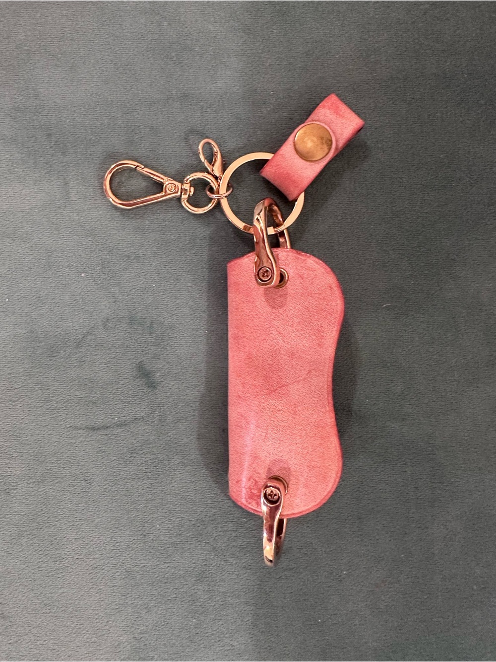 Pink Leather Key Fob Keychain with Rose Gold Hardware